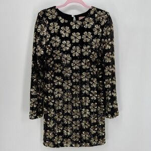 Show Me Your Mumu Maddison Mini Dress Gold Clover Sequin Black MR4-5706 DG92 L